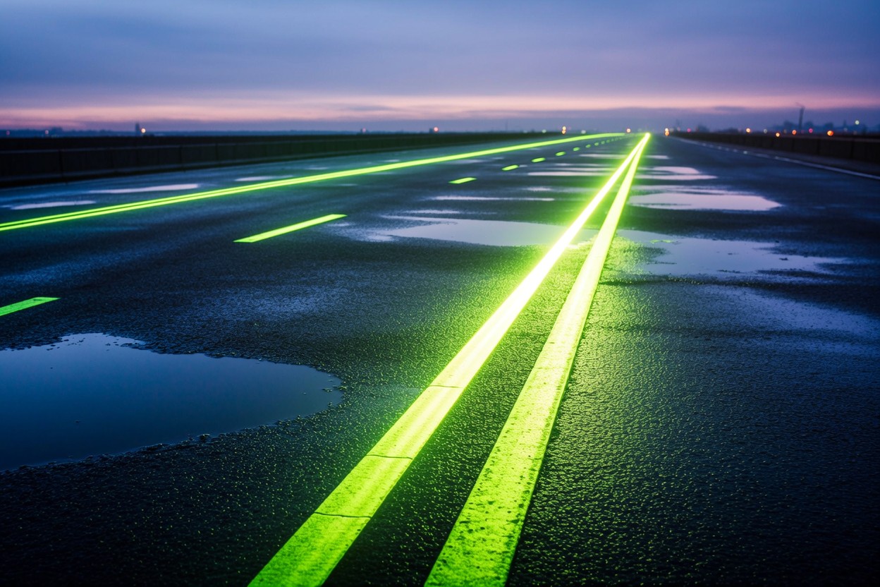 Fluoreszierende Strassenmarkierung