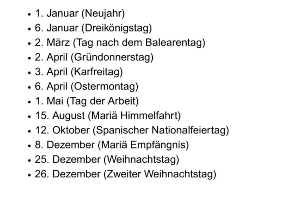 Gesetzliche Feiertage 2026 auf Mallorca