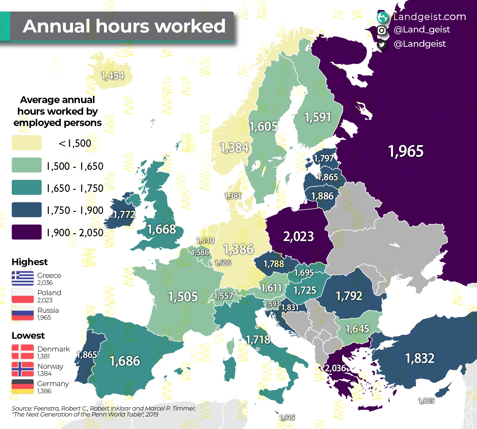 Wie steht es um die "Arbeitskultur" in Spanien? Jährliche Arbeitsstunden in Europa