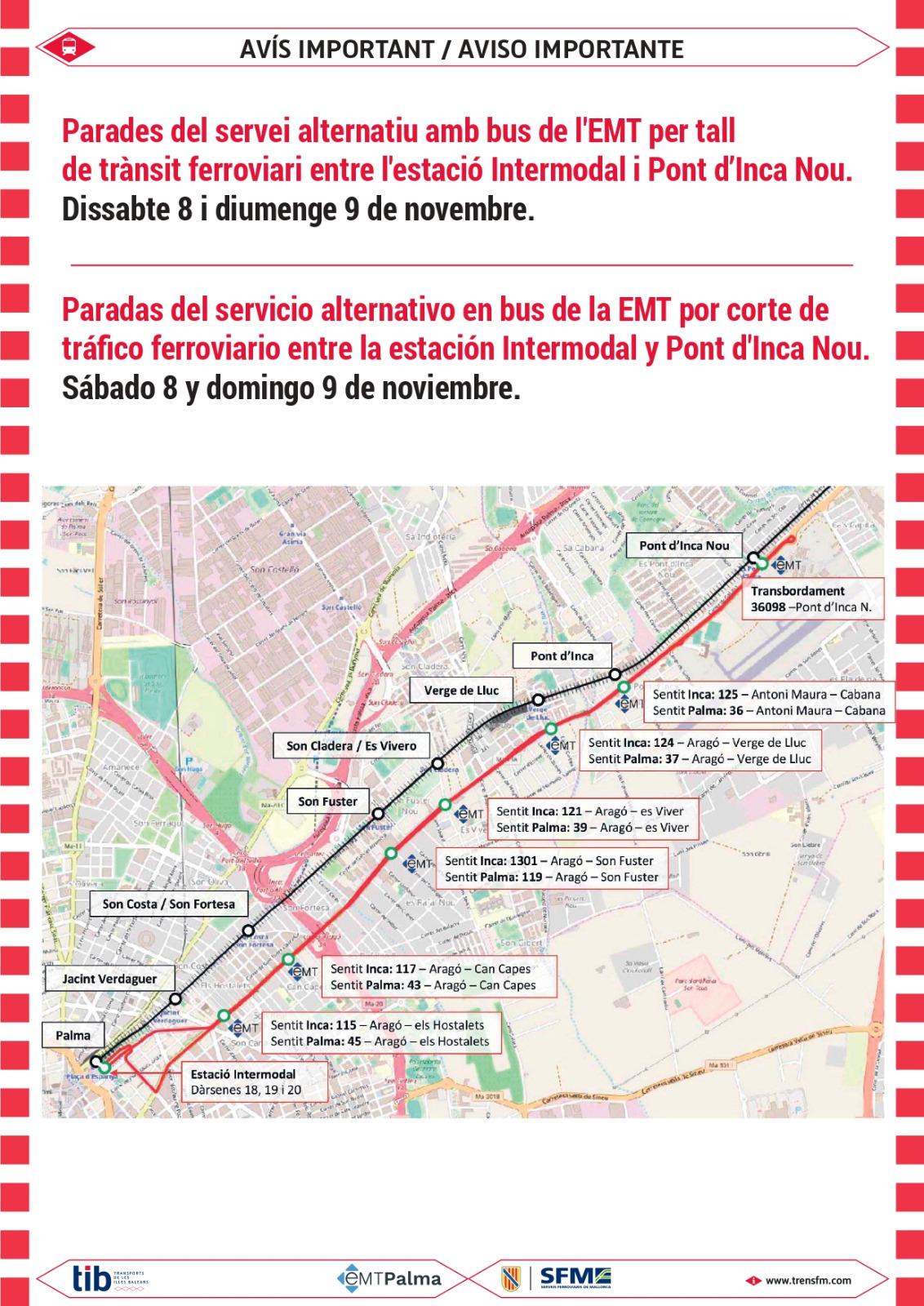 Geen treinen tussen Palma en Pont d'Inca Nou