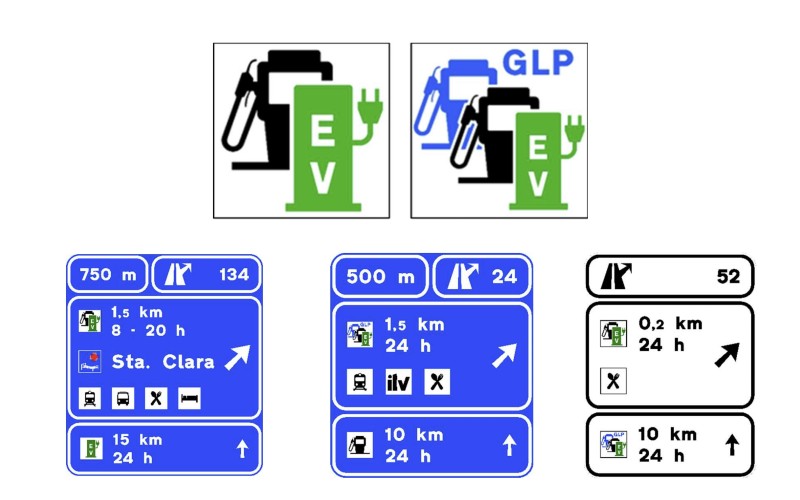 Neue Piktogramme auf Straßenschildern Ladesäulen für Elektrofahrzeuge