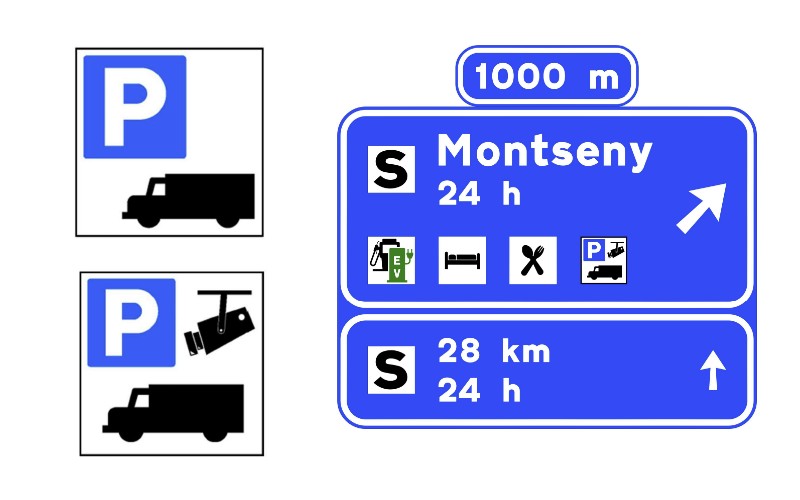 Neue Piktogramme auf Straßenschildern Lkw-Parkbuchten