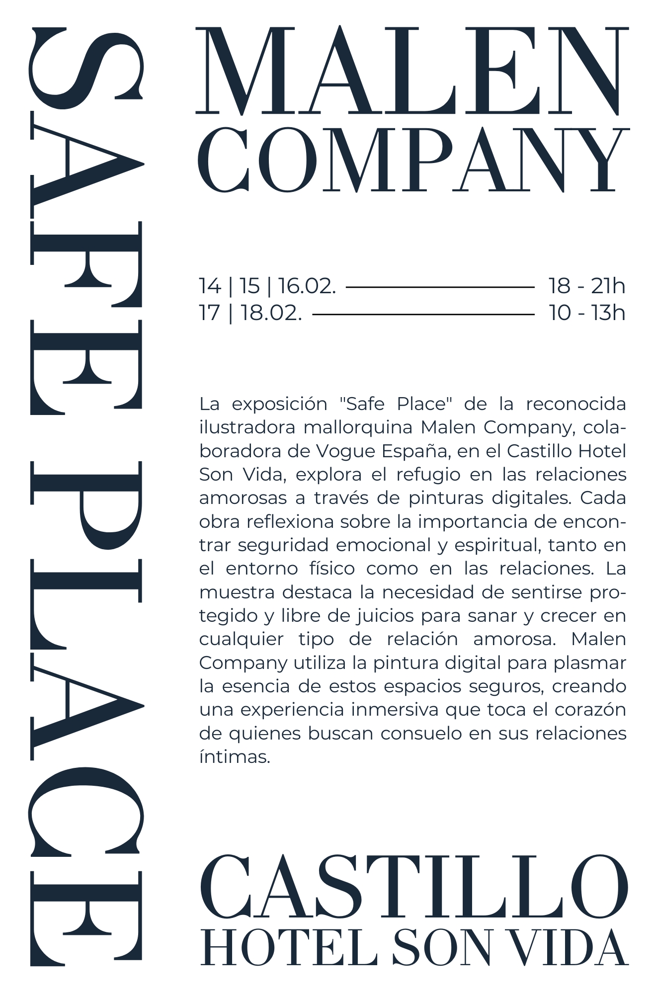 Minuta exposición Safe Place by Malen Company en Castillo Hotel Son Vida