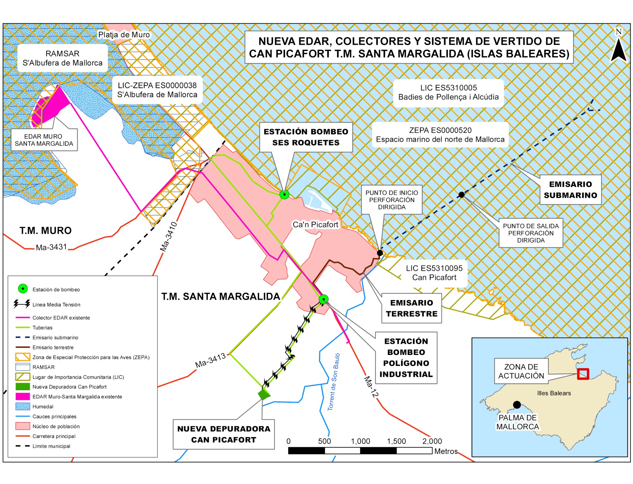 Conflict over de rioolwaterzuiveringsinstallatie van Can Picafort Plan rioolwaterzuiveringsinstallatie Muro