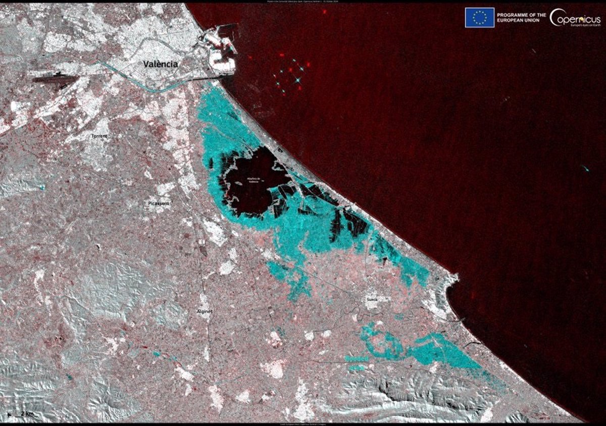 Sentinel satelliet toont de omvang van de overstroming