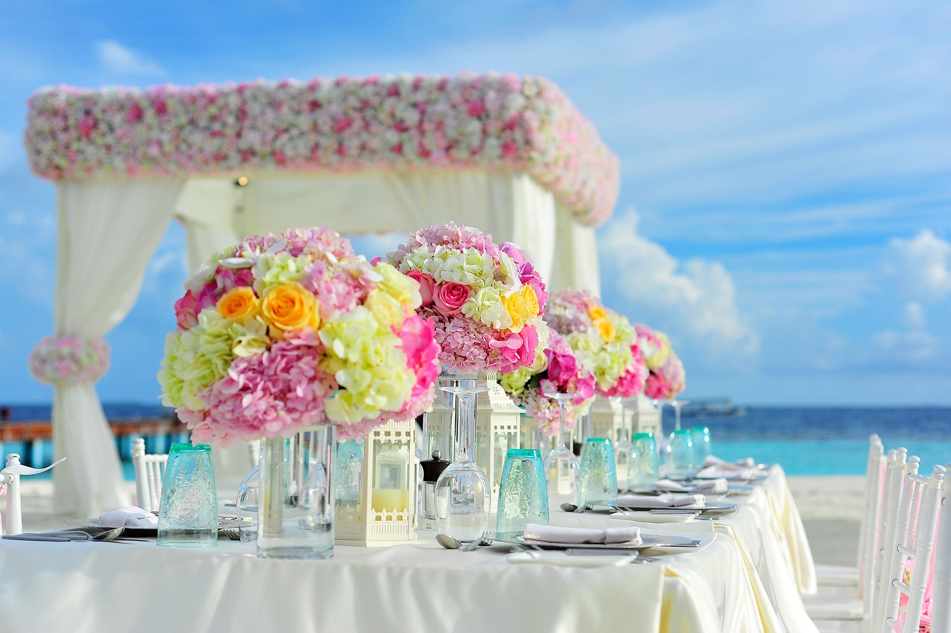 Strand, Blumen, Hochzeit