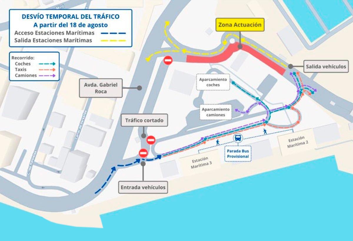 Umleitungen an den Zufahrten zu den Fährterminals von Palma