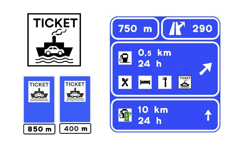 Neue Piktogramme auf Straßenschildern Verkauf von Marhaba-Tickets
